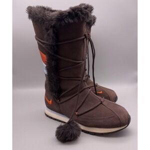 Nike Boots Womens Size 8 Brown Faux Fur Lace Up Snow Winter Suede Warm Y2K